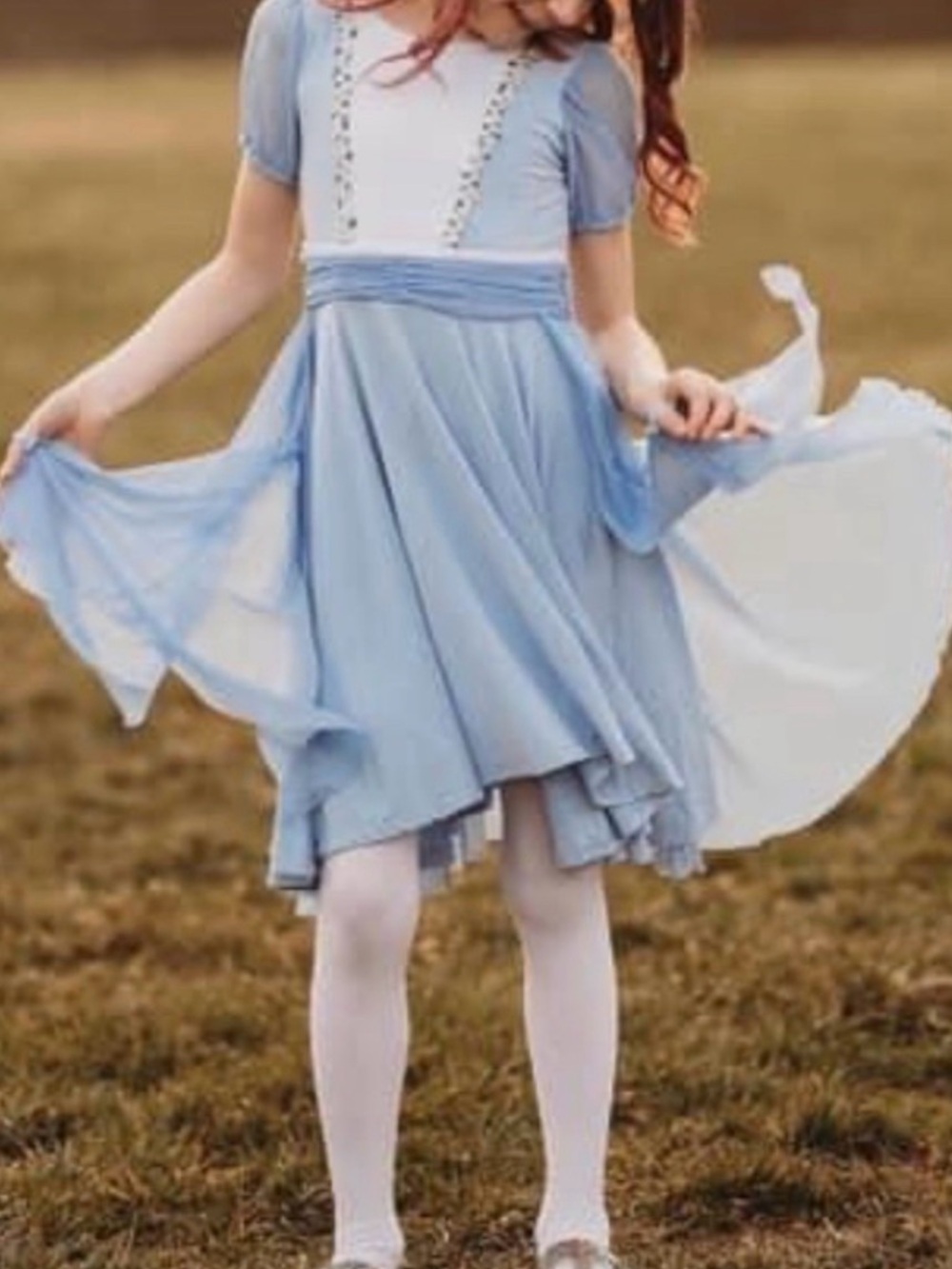 Girls' Light Blue Theater Costume Dress with Twirl Skirt
